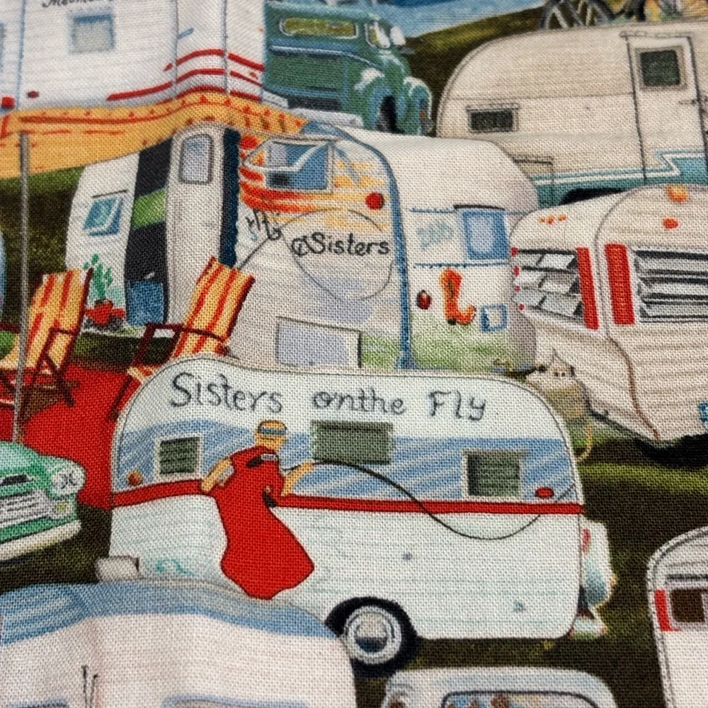 Colorful Vintage Travel Trailer Camper Print Fabric Placemats Set of 2 USA‎